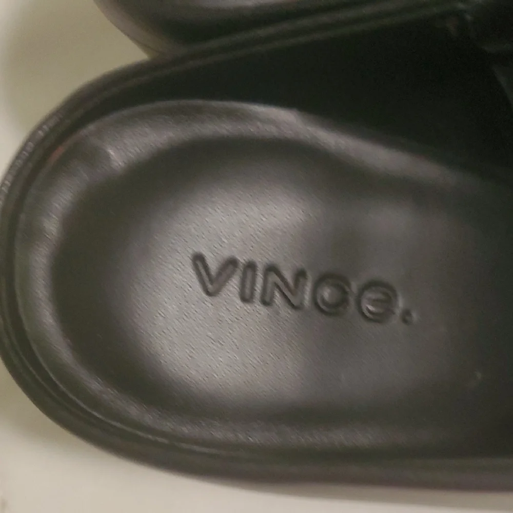 Vince Black Leather Slip-On Loafers Wedge - Picture 9 of 10